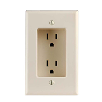 1 GANG RECESSED DUPLEX RECEPTACLE, 2-POLE, 3-WIRE, 15A-125V, NEMA 5-15R RESIDENTIAL GRADE. WITH SCREWS MOUNTED TO HOUSING. LIGHT ALMOND