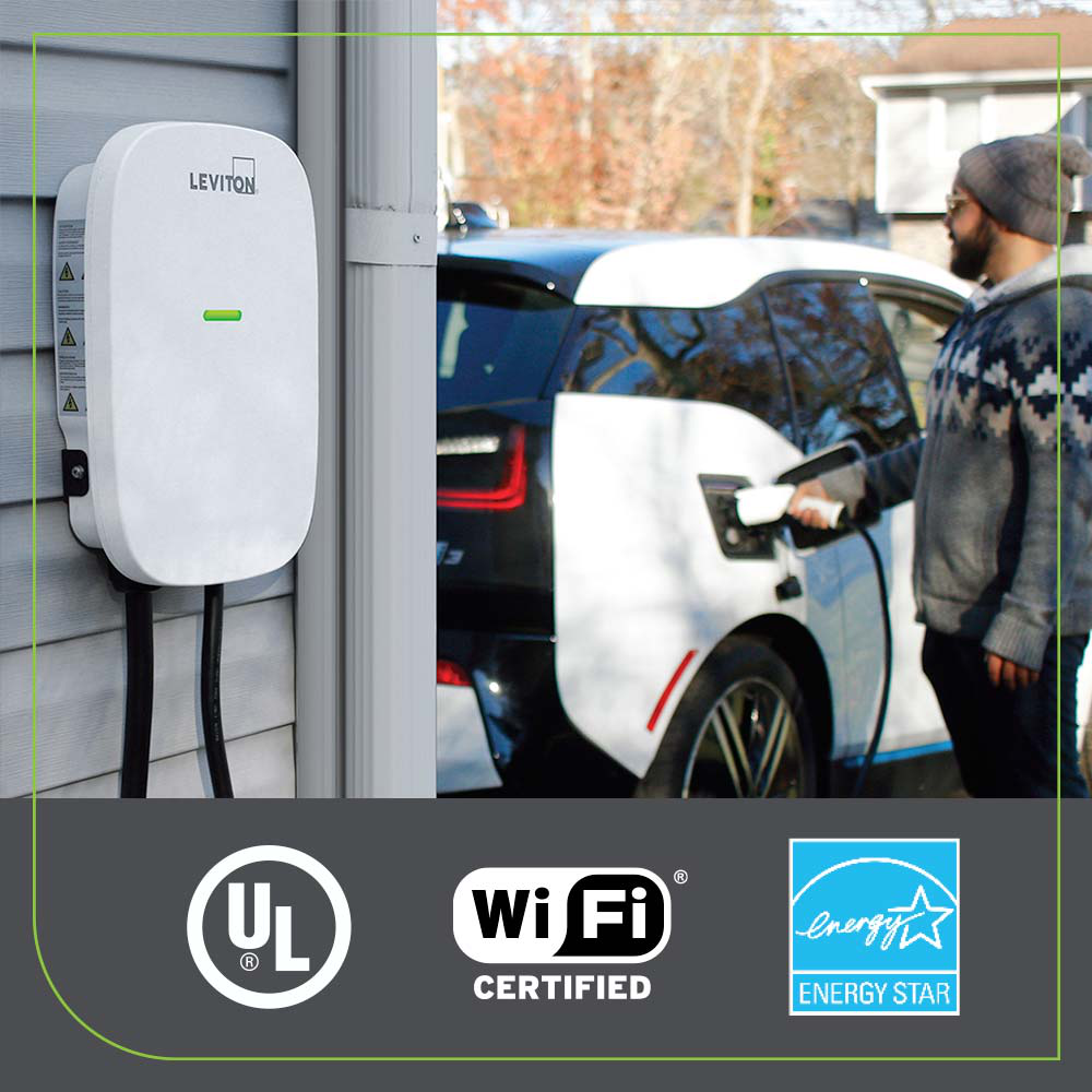 48 Amp Level 2 Electric Vehicle Charging Station With Wi-Fi, Works with My Leviton App