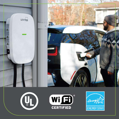 48 Amp Level 2 Electric Vehicle Charging Station With Wi-Fi, Works with My Leviton App