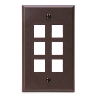 Single-Gang QuickPort Wallplate, 6-Port, Brown