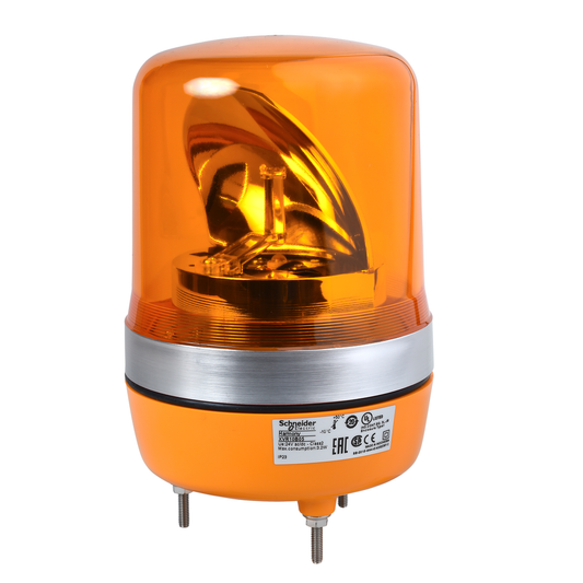 Prewired rotating mirror beacon, Harmony XVR, 106mm, orange, without buzzer, 24V AC/DC