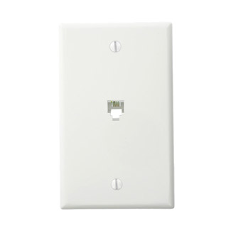 Standard Telephone Wall Jack, 6P4C, Screw Terminals, White