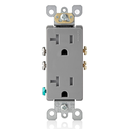 Ultrasonically welded, 20A Tamper-Resistant, Decora duplex receptacle/outlet. Residential grade, NEMA 5-20R, side wired only, UL, CSA and NOM