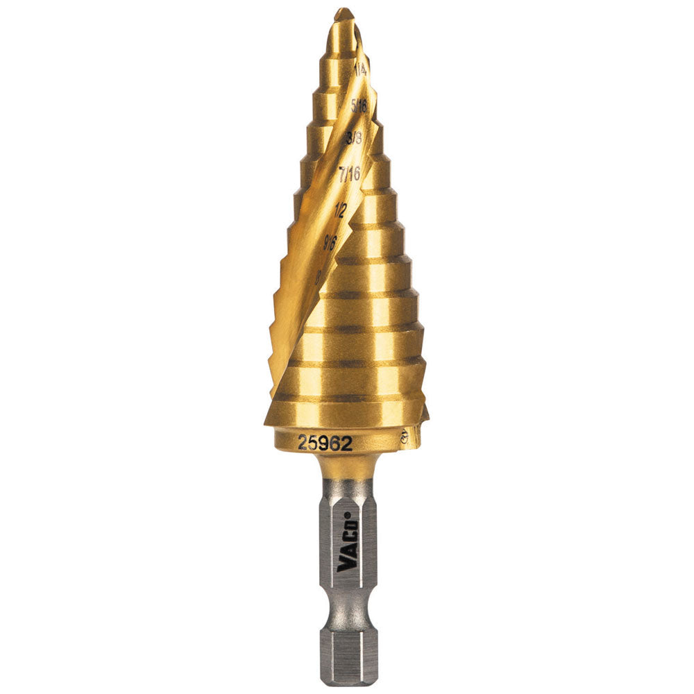 12-Step Drill Bit, Double-Fluted, 3/16-Inch to 7/8-Inch