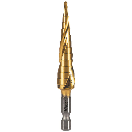 13-Step Drill Bit, Double-Fluted, 1/8-Inch to 1/2-Inch