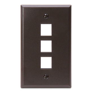 Single-Gang QuickPort Wallplate, 3-Port, Brown