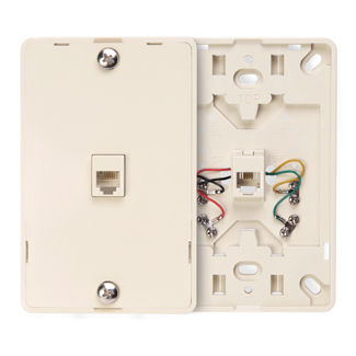 Telephone Wall Jack, 6P4C, Screw Terminals, Light Almond