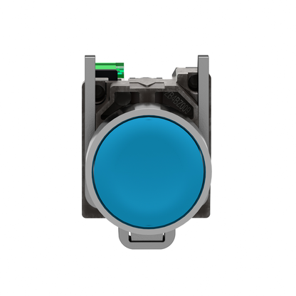 Wireless and batteryless transmitter, Harmony XB5R, push button, metal, blue, 22mm, spring return