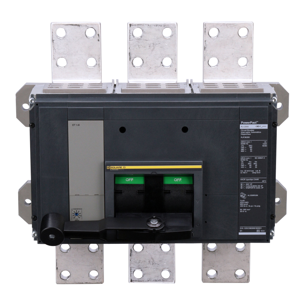 Circuit breaker, PowerPacT R, 2000A, 3 pole, 600VAC, 25kA, busbar, ET 1.0I, 80%