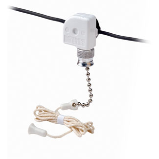 Pull chain switch, single pole ON-OFF; 6A-125V AC, 3A-125V AC-L, 3A-250V AC; With two 6 inch black leads,18AWG AWM TEW 105C 600V, free ends stripped 1/2 inch.