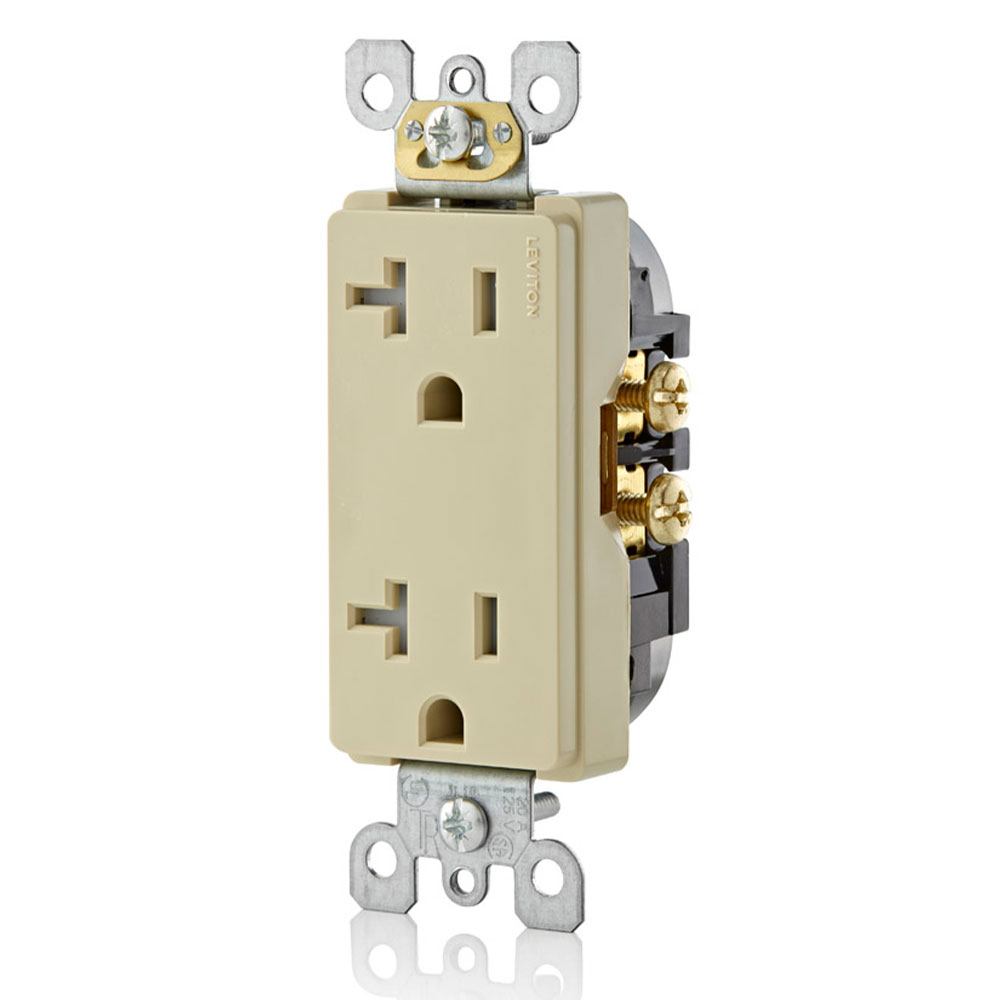 Ultrasonically welded, 20A Tamper-Resistant, Decora duplex receptacle/outlet. Residential grade, NEMA 5-20R, side wired only, UL, CSA and NOM