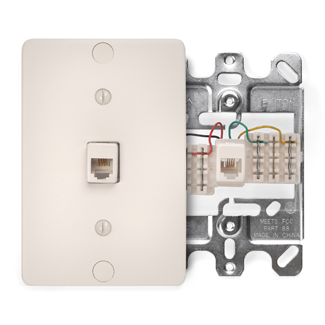 Telephone Wall Phone Jack, 6P4C, Quick Connect, Light Almond