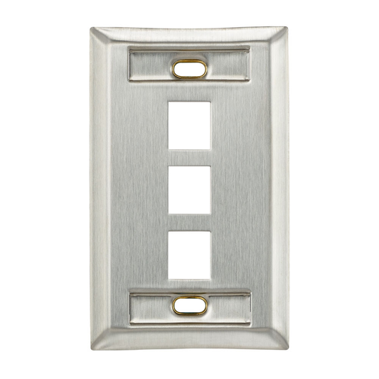 Stainless Steel QuickPort Wallplate, Single Gang, 3-Port, with ID Windows