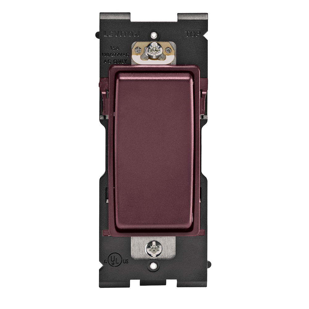 RENU 15 Amp Single Pole Switch, Deep Garnet Leviton Renu Switch RE151-DG for Single Pole Applications, 15A-120/277VAC, in Deep Garnet