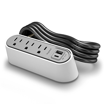 Desktop Power Center Slim, 3 Outlets, USB A/C, White, 6ft Cord