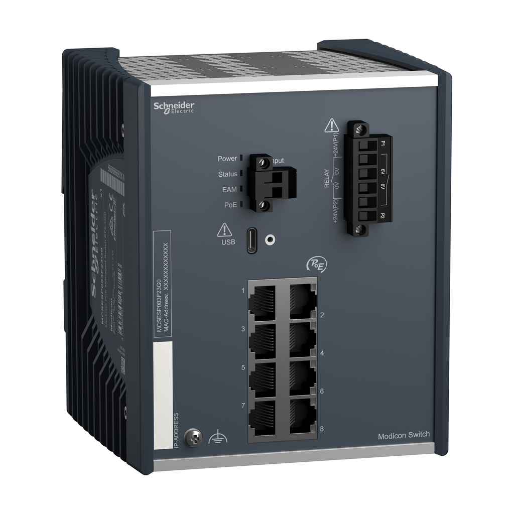 Modicon PoE (Power over Ethernet) Managed Switch - 8 Gigabit ports for copper