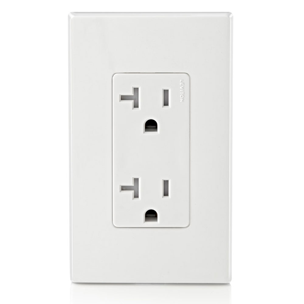 Ultrasonically welded, 20A Tamper-Resistant, Decora duplex receptacle/outlet. Residential grade, NEMA 5-20R, side wired only, UL, CSA and NOM