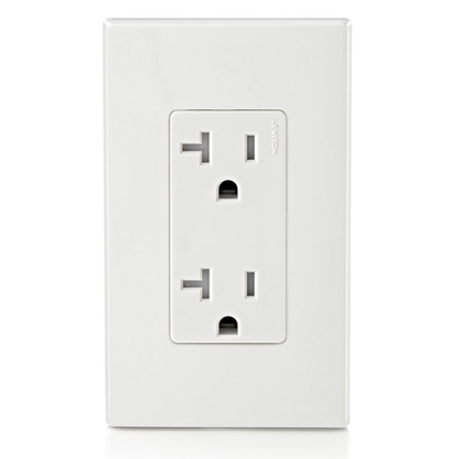 Ultrasonically welded, 20A Tamper-Resistant, Decora duplex receptacle/outlet. Residential grade, NEMA 5-20R, side wired only, UL, CSA and NOM