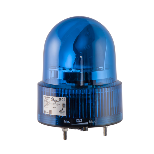 Prewired rotating mirror beacon, Harmony XVR, 120mm, blue, with buzzer 50...90 dB, 24V AC/DC