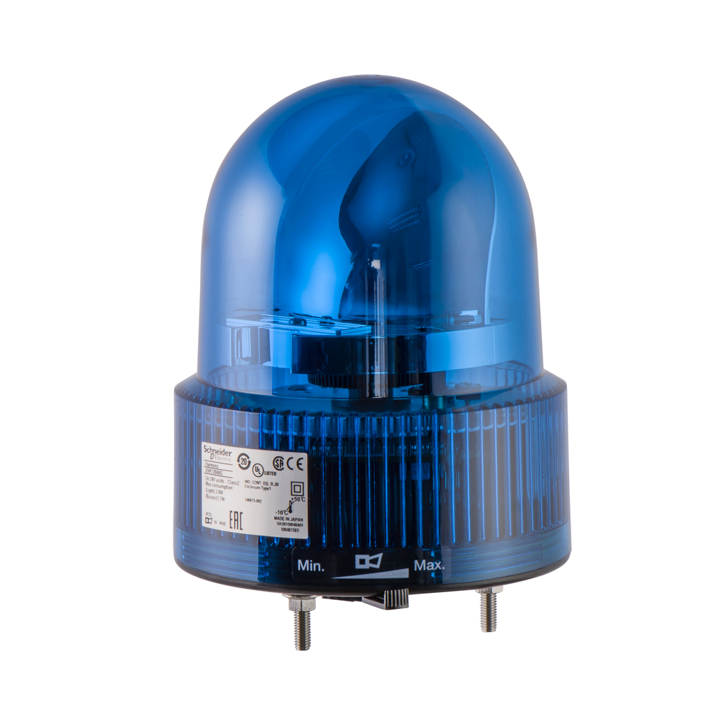 Prewired rotating mirror beacon, Harmony XVR, 120mm, blue, without buzzer, 24V AC/DC