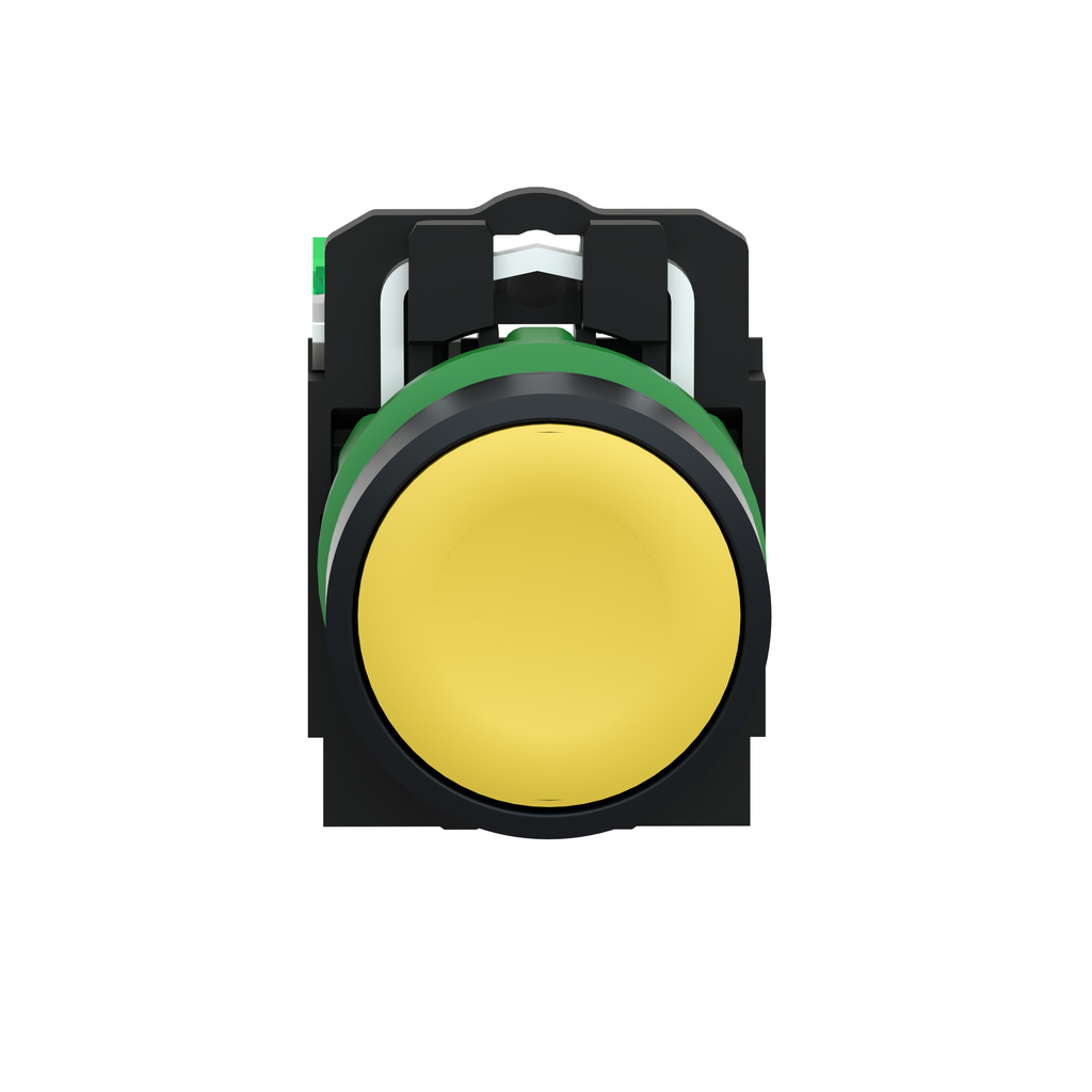 Wireless and batteryless transmitter, Harmony XB5R, push button, plastic, yellow, 22mm, spring return