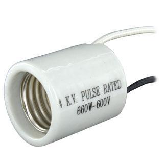 Medium Base, One-Piece, Keyless, HID, Glazed Porcelain Lampholder, HID & Incandescent, Single Circuit, Side Wired, 4KV-Pulse Rated - White