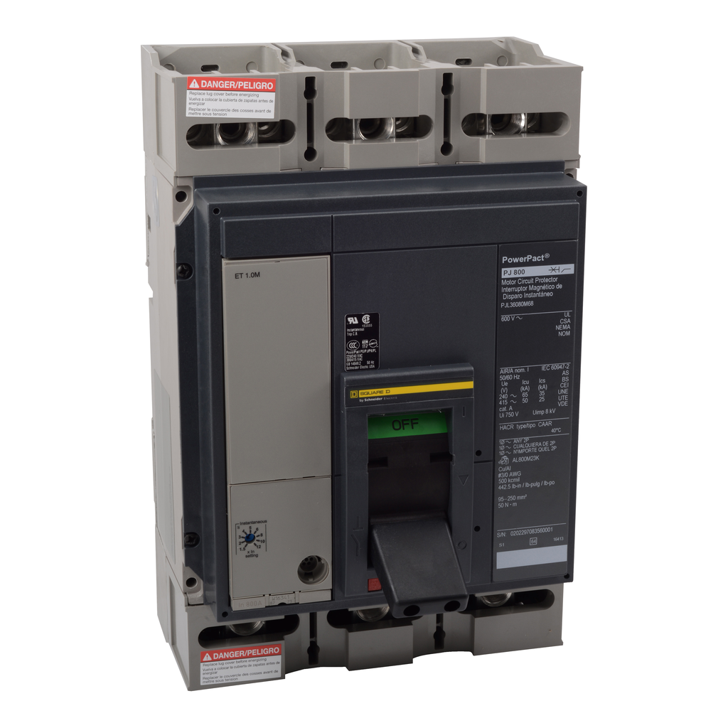 Circuit breaker, PowerPacT P, 600A, 3 pole, 480VAC, 100kA, lugs, Micrologic 3.0, 80%