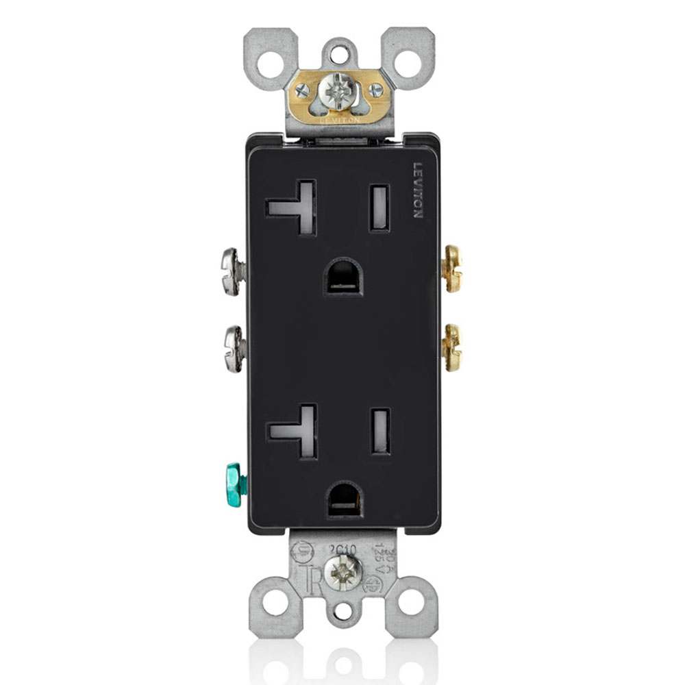 Ultrasonically welded, 20A Tamper-Resistant, Decora duplex receptacle/outlet. Residential grade, NEMA 5-20R, side wired only, UL, CSA and NOM