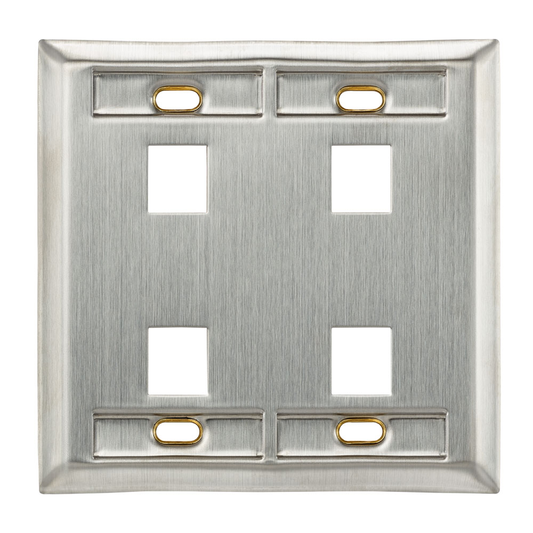 Stainless Steel QuickPort Wallplate, Dual Gang, 4-Port, with ID Windows