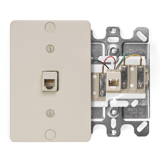 Telephone Wall Phone Jack, 6P4C, Screw Terminals, Ivory