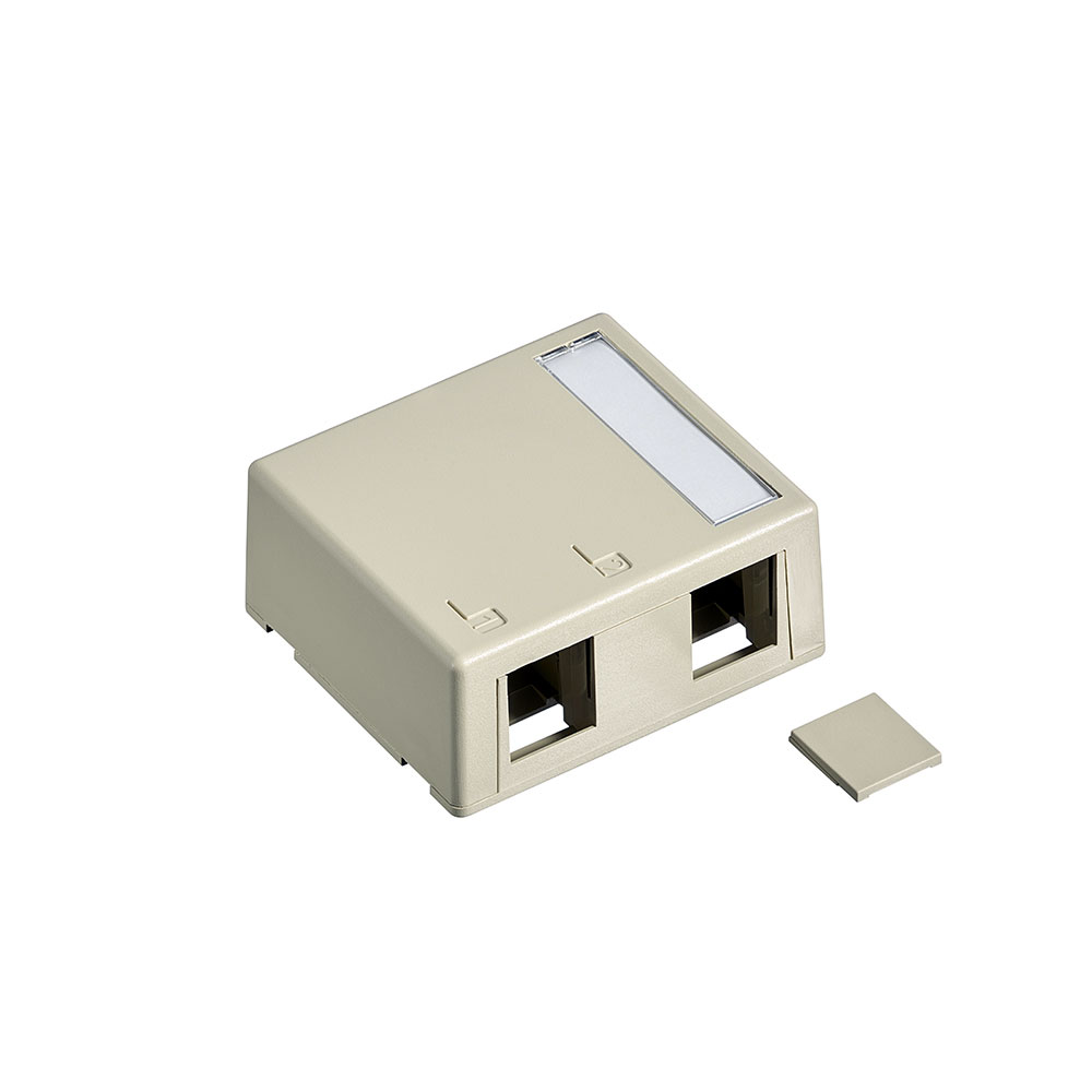 Surface-Mount QuickPort Box, Plenum Rated, 2-Port, Light Almond