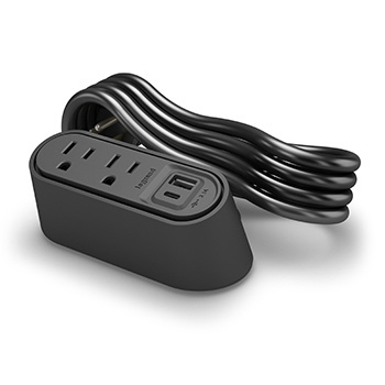 Desktop Power Center Slim, 2 Outlets, USB A/C, Black, 6ft Cord