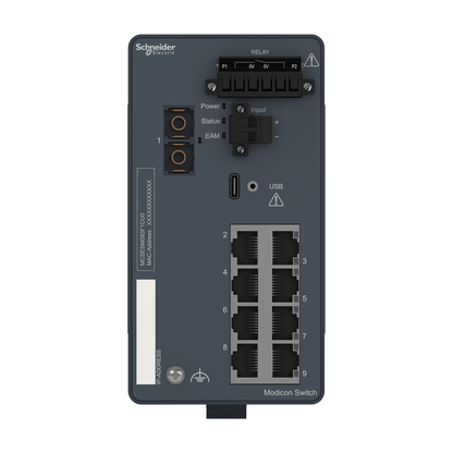 Modicon Managed Switch - 8 ports for copper + 1 port for fiber optic multimode