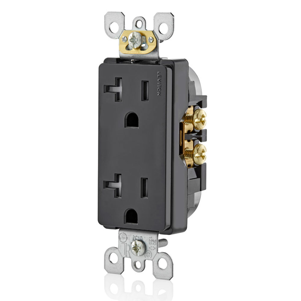 Ultrasonically welded, 20A Tamper-Resistant, Decora duplex receptacle/outlet. Residential grade, NEMA 5-20R, side wired only, UL, CSA and NOM