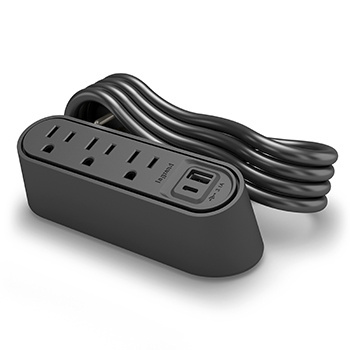 Desktop Power Center Slim, 3 Outlets, USB A/C, Black, 6ft Cord