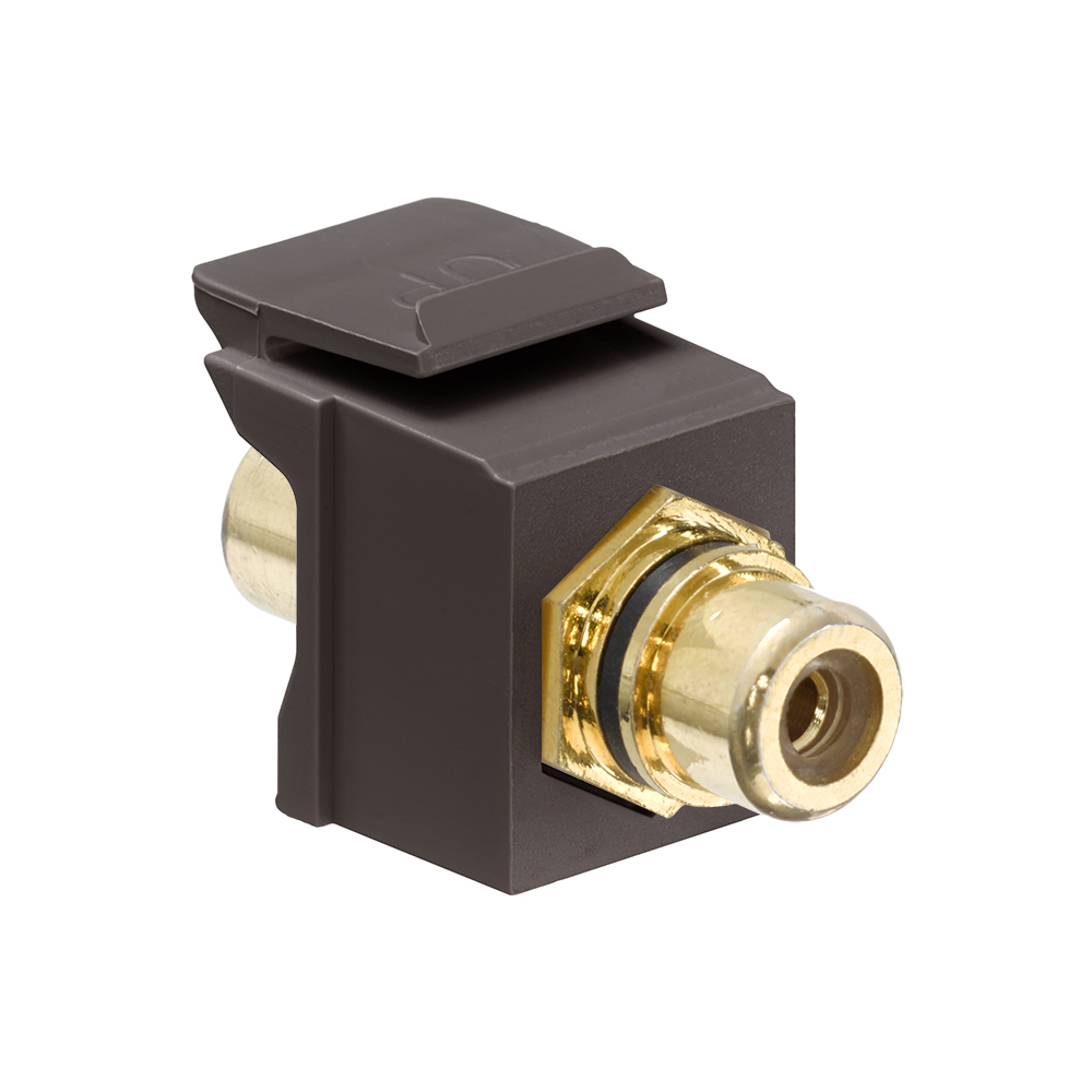 RCA Feedthrough QuickPort Connector, Gold-Plated, Black Stripe, Brown Housing