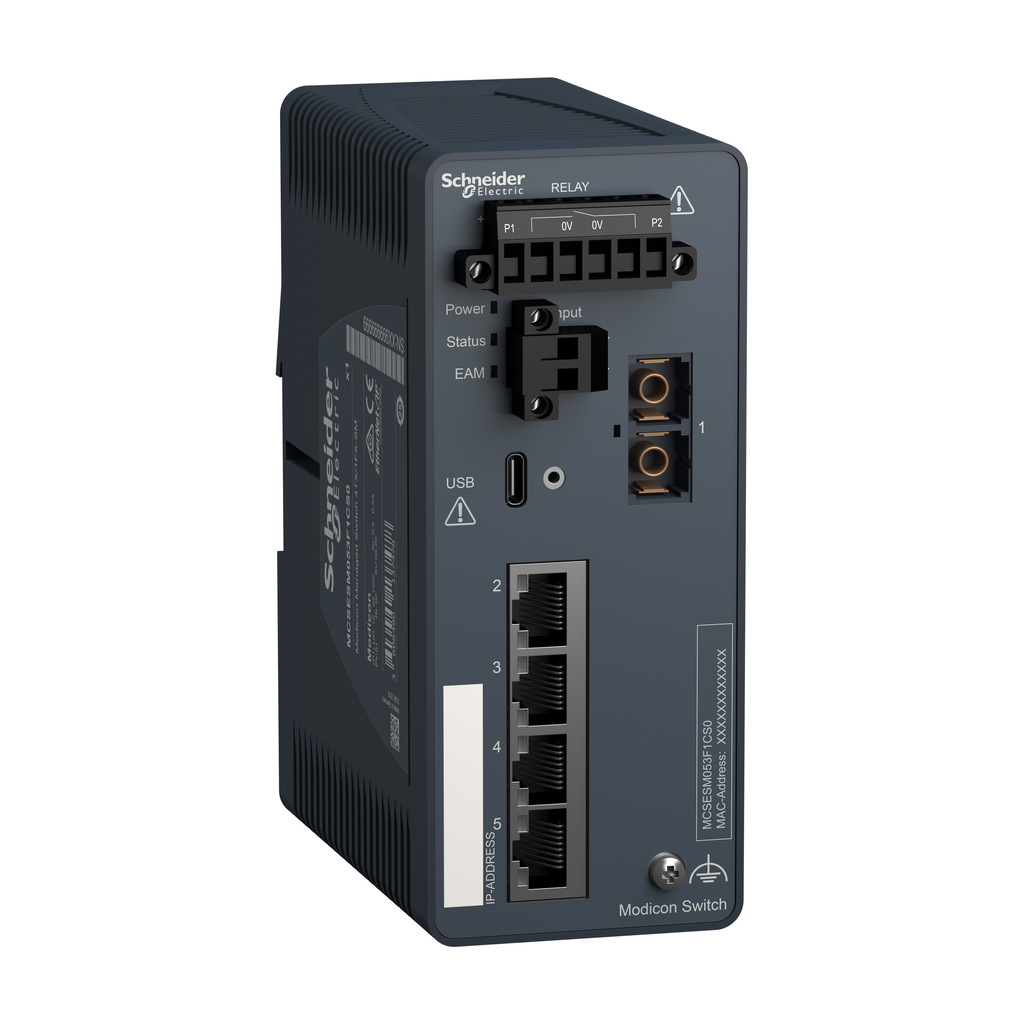 Modicon Managed Switch - 4 ports for copper + 1 port for fiber optic single-mode