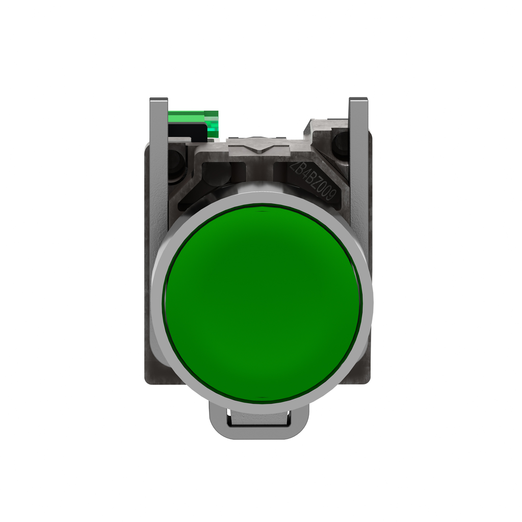 Wireless and batteryless transmitter, Harmony XB5R, push button, metal, green, 22mm, spring return