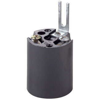 Medium Base, One-Piece, Keyless, Incandescent, Phenolic Lampholder, Bracket Mount, Single Circuit, Back Wired, - Black