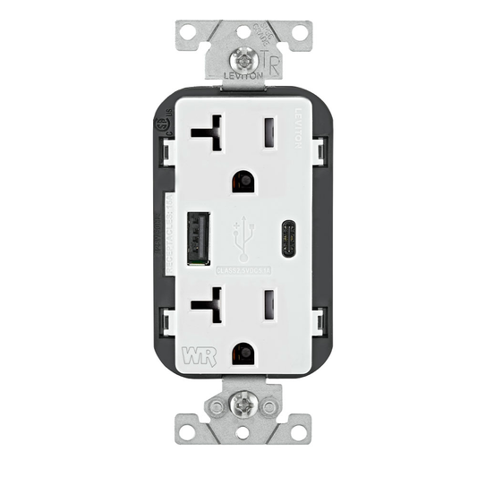 20A Weather-Resistant USB Receptacle with Type A and Type-C Ports