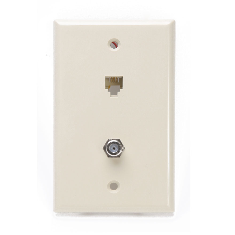 Standard Telephone Wall Jack, 6P4C x F, Screw Terminals, Ivory