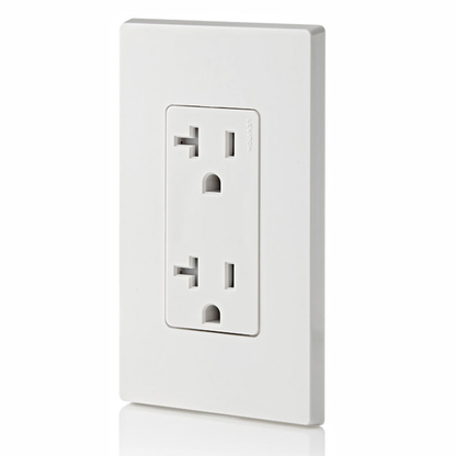 Ultrasonically welded, 20A Tamper-Resistant, Decora duplex receptacle/outlet. Residential grade, NEMA 5-20R, side wired only, UL, CSA and NOM