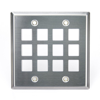 Stainless Steel QuickPort Wallplate, Dual Gang, 12-Port