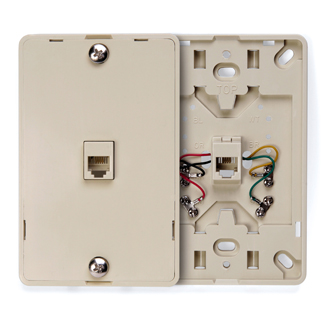 Telephone Wall Jack, 6P4C, Screw Terminals, Ivory