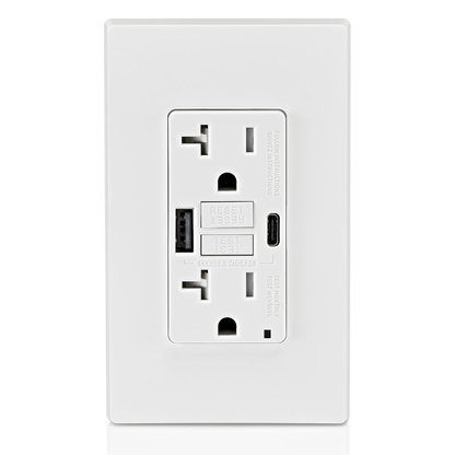 20A SmartlockPro Self-Test GFCI Combination 24W(4.8A) Type A/C USB In-Wall Charger Outlet White