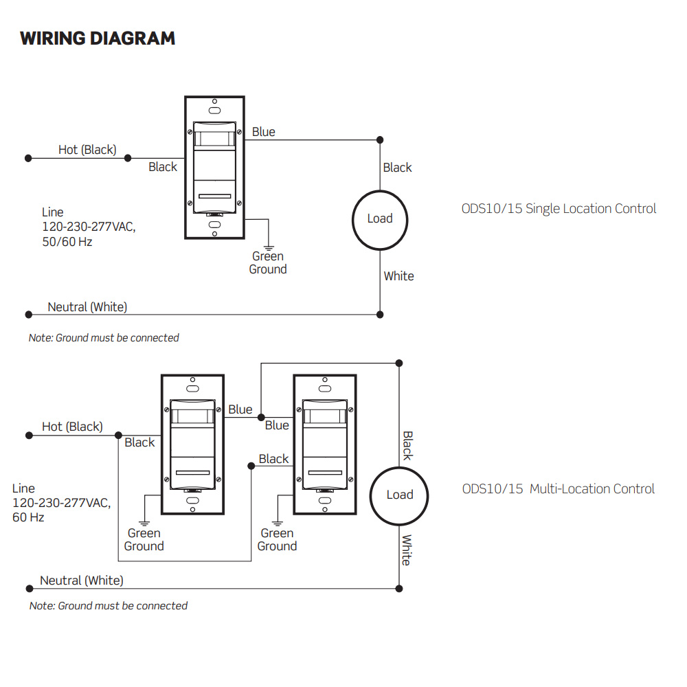 Occupancy Sensor, PIR, Wall Switch, 2100SF, 120-277V, Black, Decora