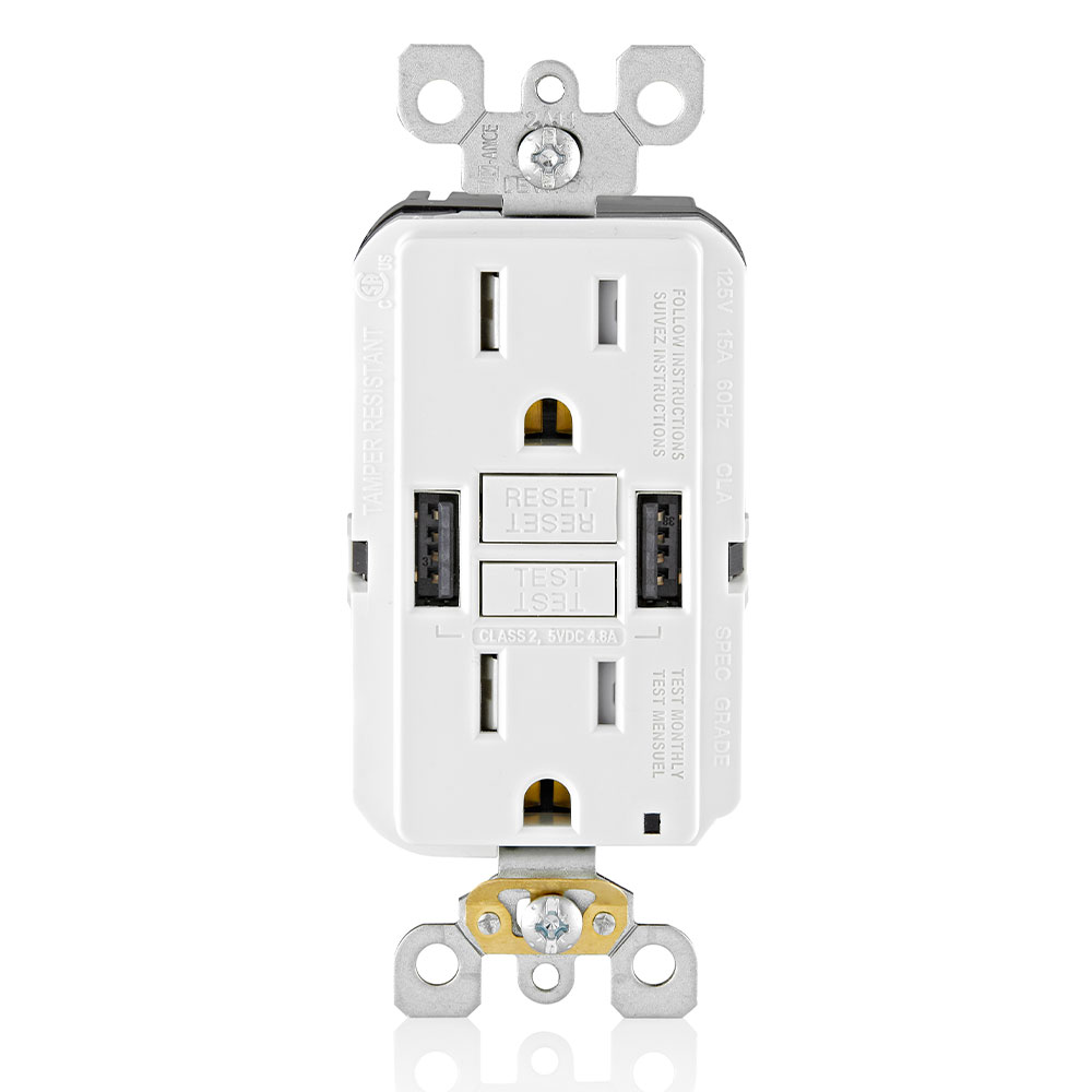 15A SmartlockPro GFCI Combination 24W(4.8A) Type A USB In-Wall Charger Outlet