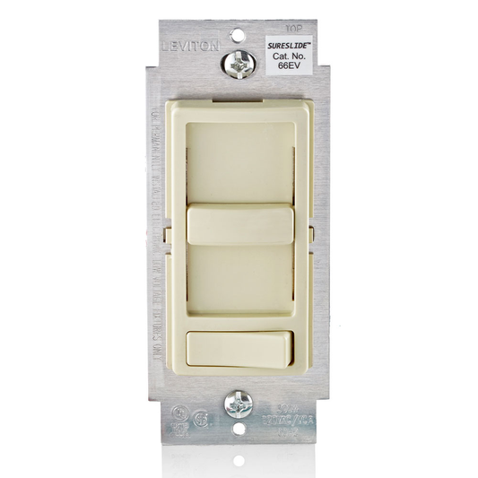 Decora SureSlide ELV Dimmer, 300VA-120VAC Electronic Low Voltage, 60Hz, Single Pole and 3-Way - Ivory