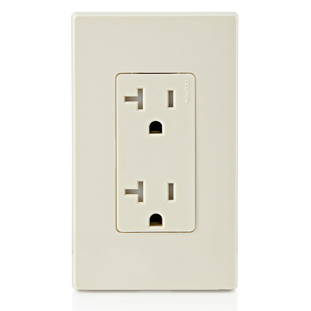 Ultrasonically welded, 20A Tamper-Resistant, Decora duplex receptacle/outlet. Residential grade, NEMA 5-20R, side wired only, UL, CSA and NOM