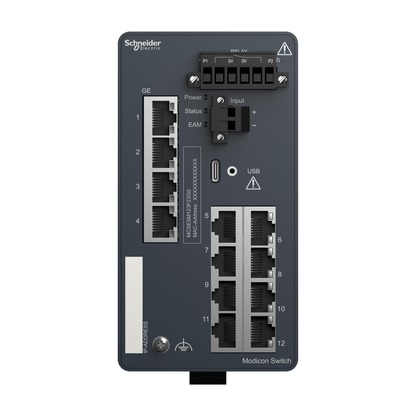 Modicon Managed Switch - 8 ports for copper + 4 Gigabit ports for copper